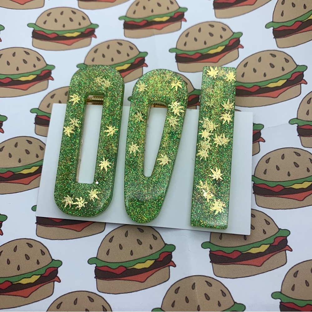 Handmade Green Goddess Resin Hair Clips